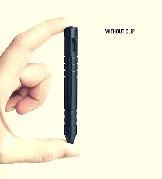 Hand holding black ballpoint TOUGH PEN